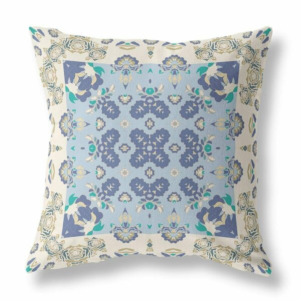 Palacedesigns 20 in. Rose Box Indoor & Outdoor Zippered Throw Pillow Off-White & Blue PA3092066